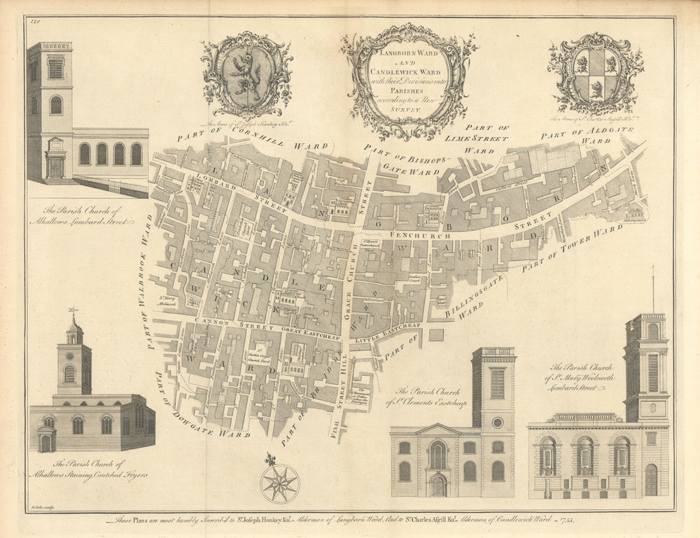 Langborn Ward and Candlewick Ward… City of London. COLE 1760 old antique map