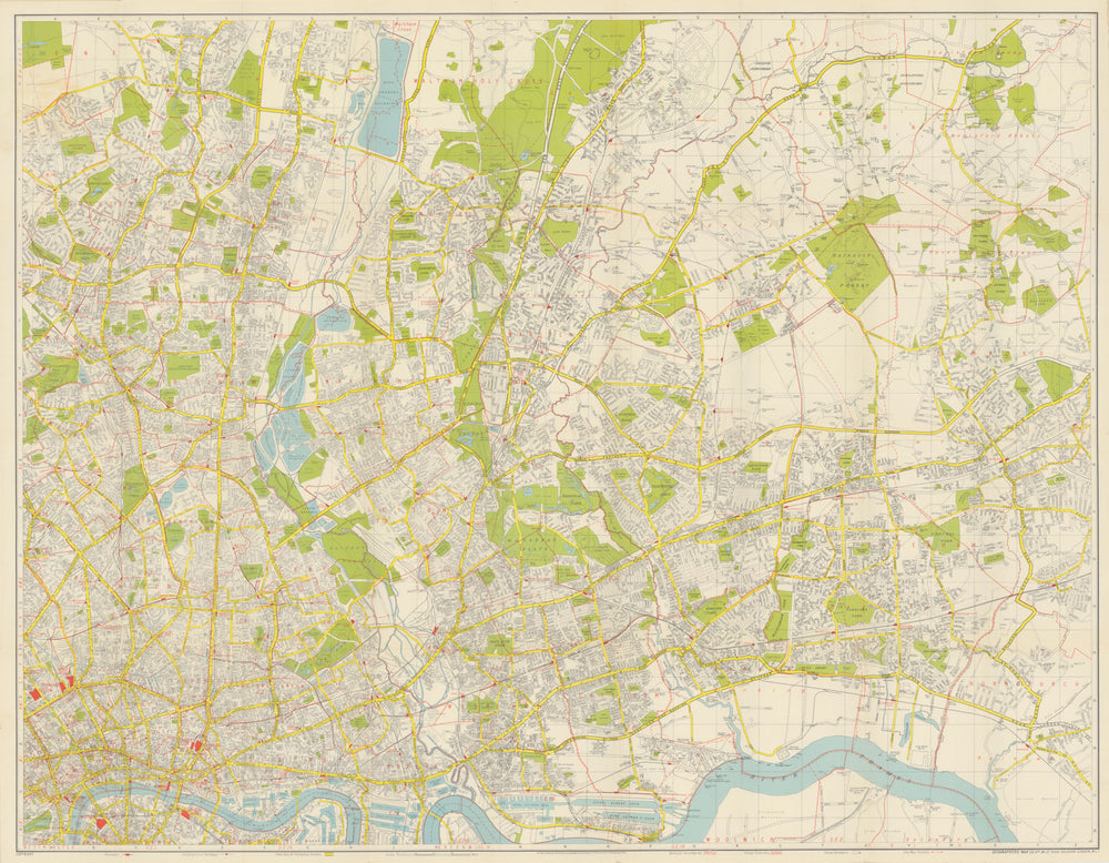 Geographers' Greater London Map  - North East Sheet 88x113cm 1949 old