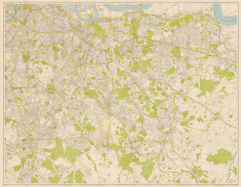 Geographers' Greater London Map - South East Sheet 88x113cm 1949 old