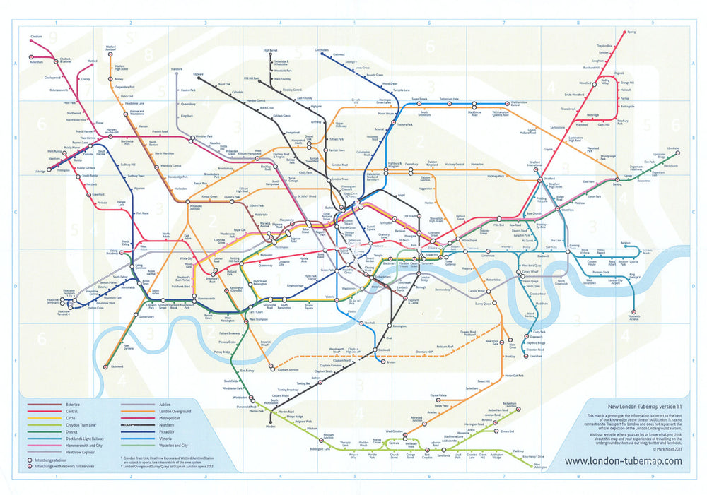 New London tube map version 1.1. Prototype underground map by Mark Noad 2011