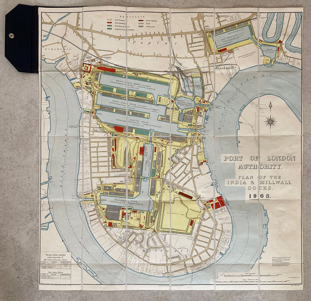 Port of London Authority plan of the India & Millwall Docks 68x62cm 1968 map