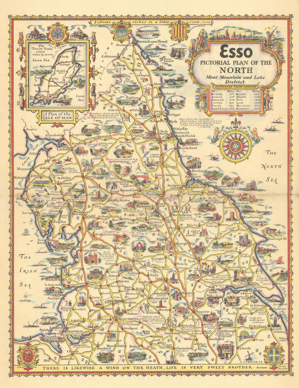 Esso pictorial plan. Northern England. Lake District. TAYLOR c1934 old map