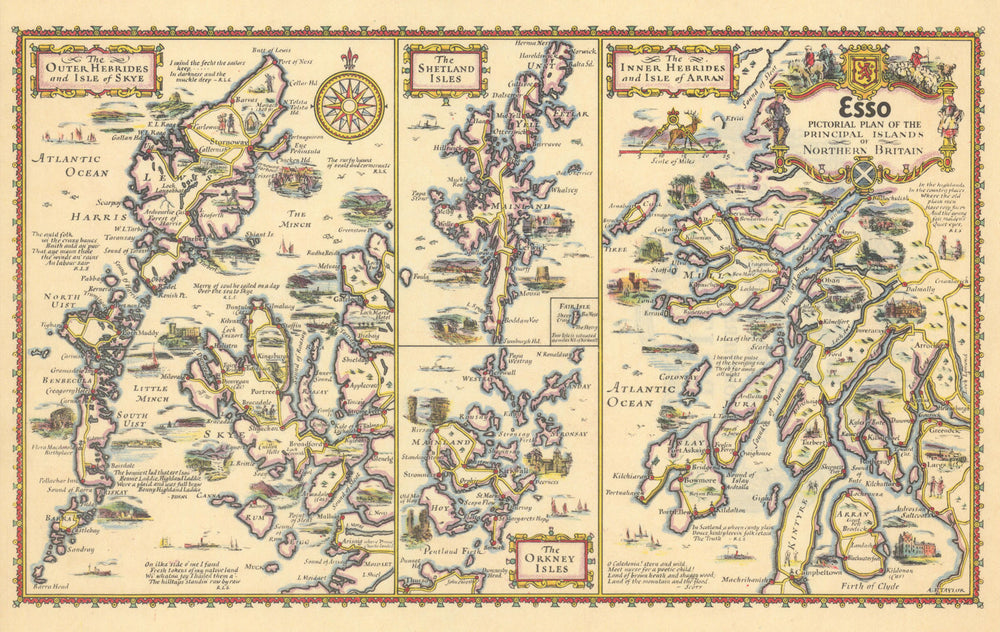 Esso pictorial plan. North Britain Islands. Skye Orkney Arran. TAYLOR c1934 map