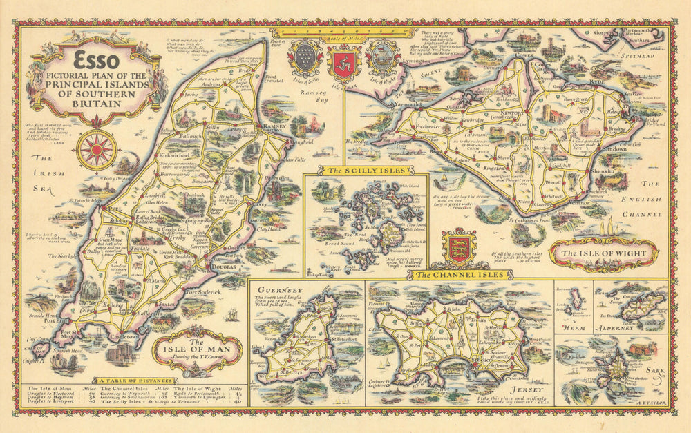 Esso pictorial plan South Britain islands Isle of Man TT Course TAYLOR c1934 map