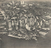View of Lower Manhattan from the air showing industries 1939 old vintage print