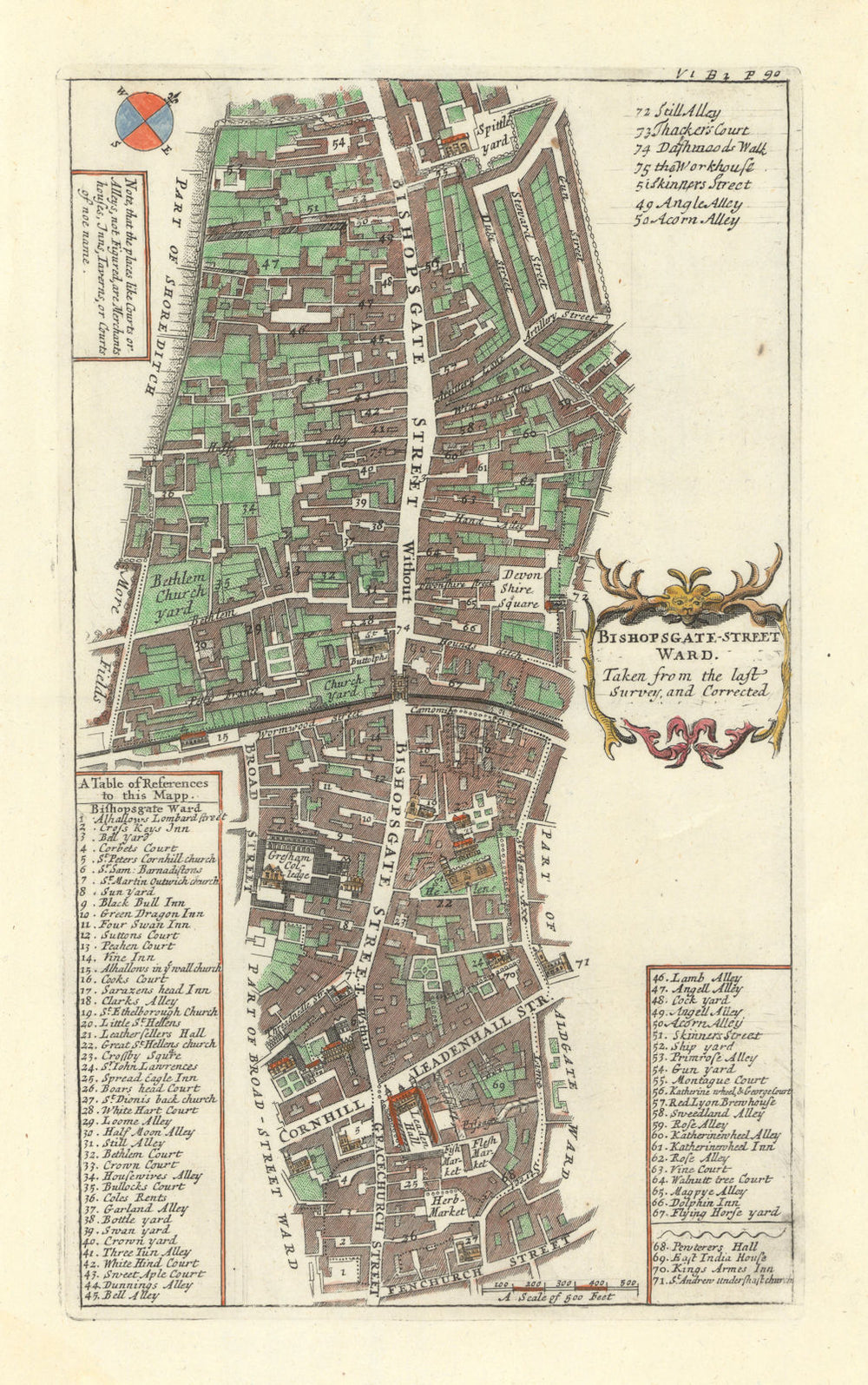'Bishopsgate Street Ward'. Spitalfields. City of London. STOW/STRYPE 1720 map