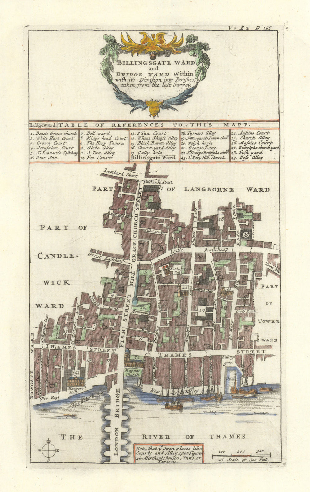 'Billingsgate Ward and Bridge Ward Within'. City of London. STOW/STRYPE 1720 map