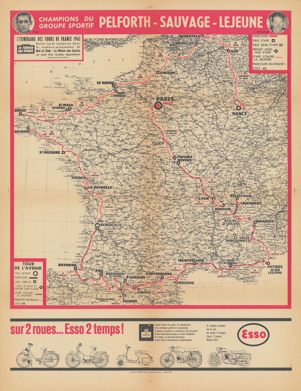 L'Itinéraire du Tour de France - Le Miroir des Sports. Cycling route map 1962