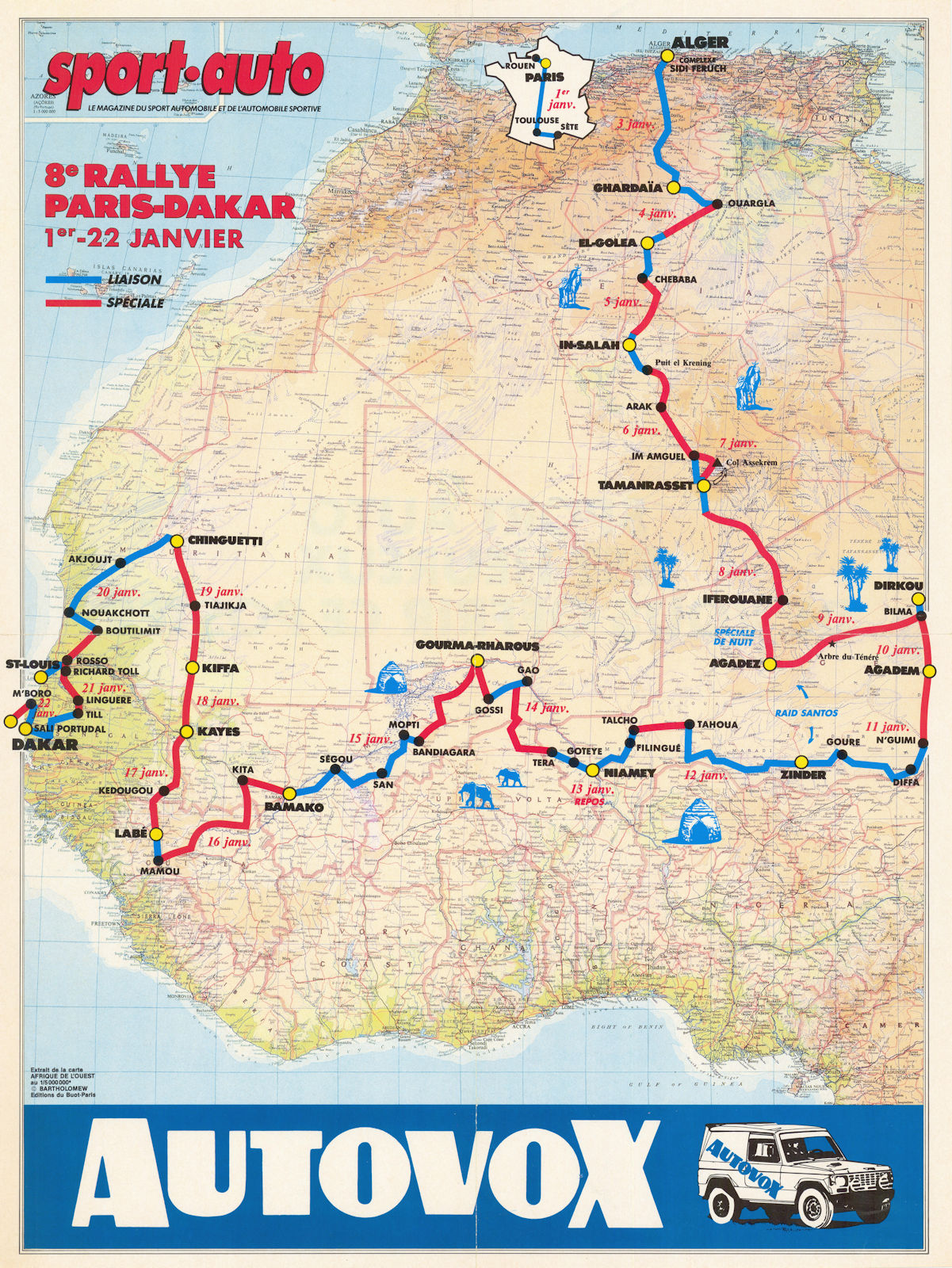 パリダカ　PARIS ALGER DAKAR 1988 地図 10e rallye Paris-Dakar Carte Speciale Coca Cola. Poster route map