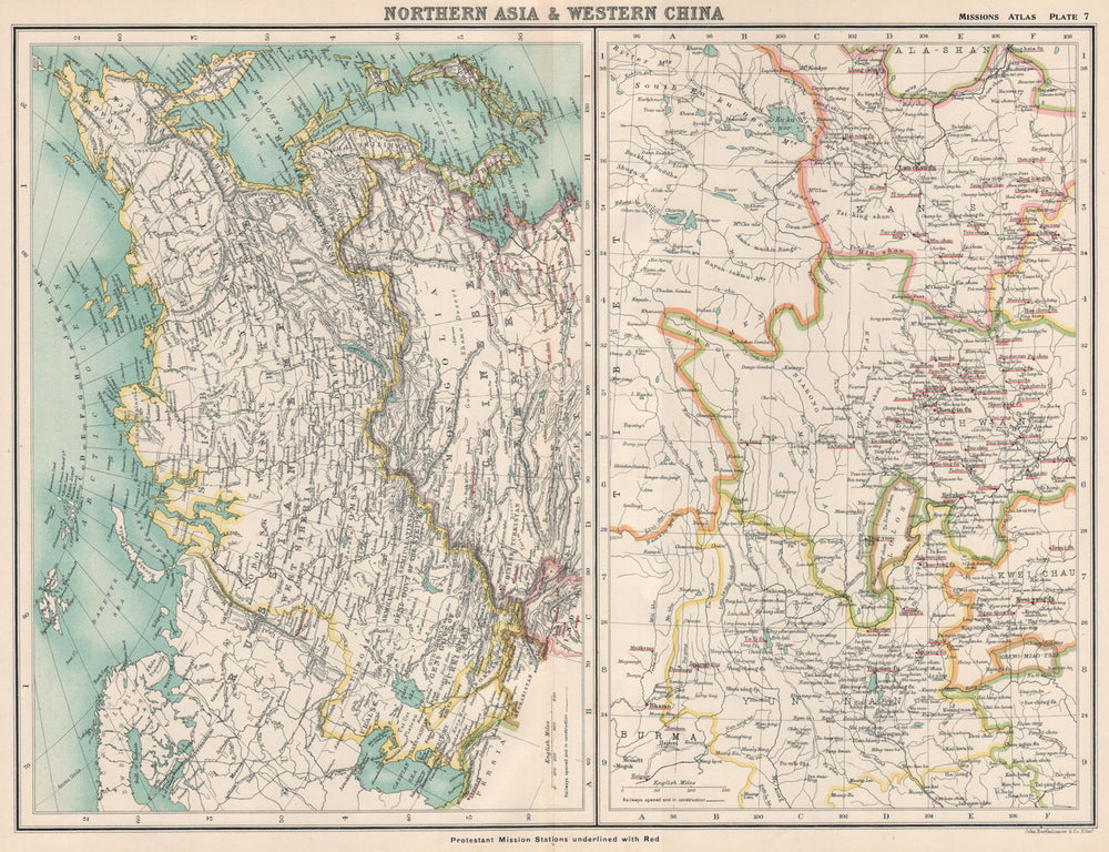 Northern Asia & Western China Protestant Mission Stations. Szechuan 1911 map