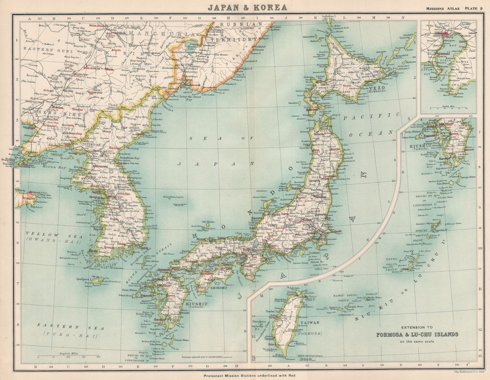 JAPAN & KOREA PROTESTANT MISSION STATIONS. Christian Missionary work 1911 map