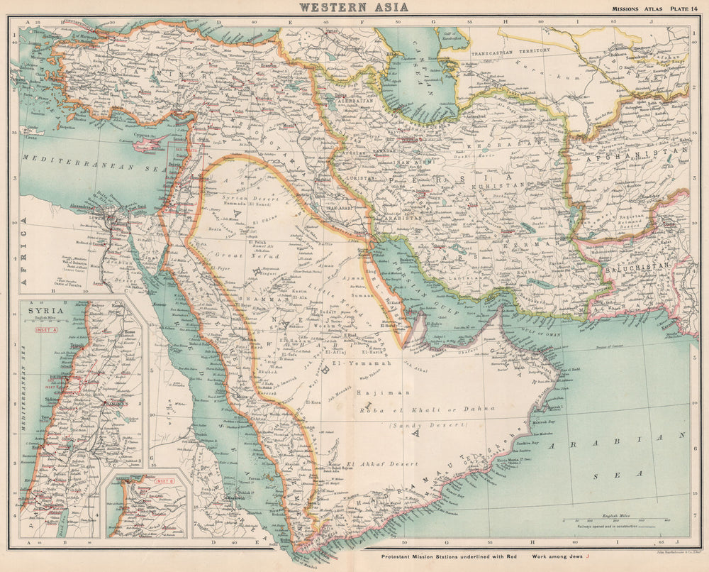 MIDDLE EAST Protestant Mission Stations. 'Debai'/Dubai Abu Thabi/Dhabi 1911 map