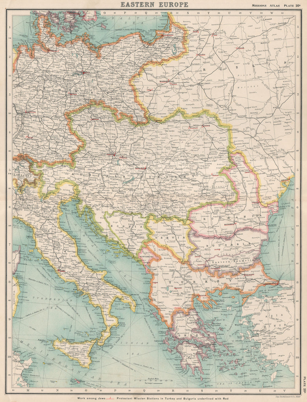 EASTERN EUROPE PROTESTANT MISSIONS & work among Jews. Turkey Bulgaria 1911 map