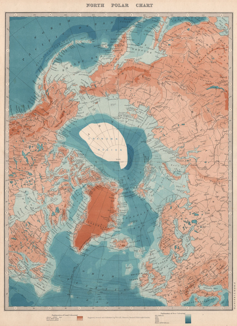 ARCTIC. Show's Peary claim to have reached North Pole. JOHNSTON 1912 old map