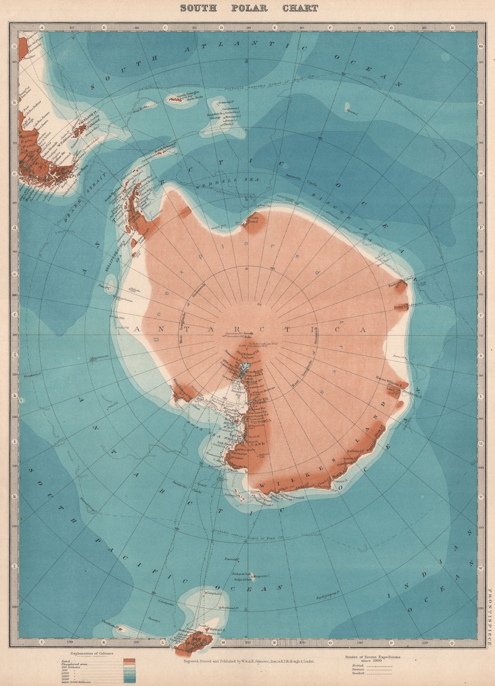 ANTARCTIC. Shows Amundsen reached South Pole in 1911. JOHNSTON 1912 old map