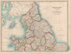 NORTHERN ENGLAND & WALES Yorkshire Ridings Lincolnshire Parts. JOHNSTON 1912 map