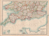 SOUTHERN ENGLAND & WALES. Shows Worcestershire enclaves. JOHNSTON 1912 old map