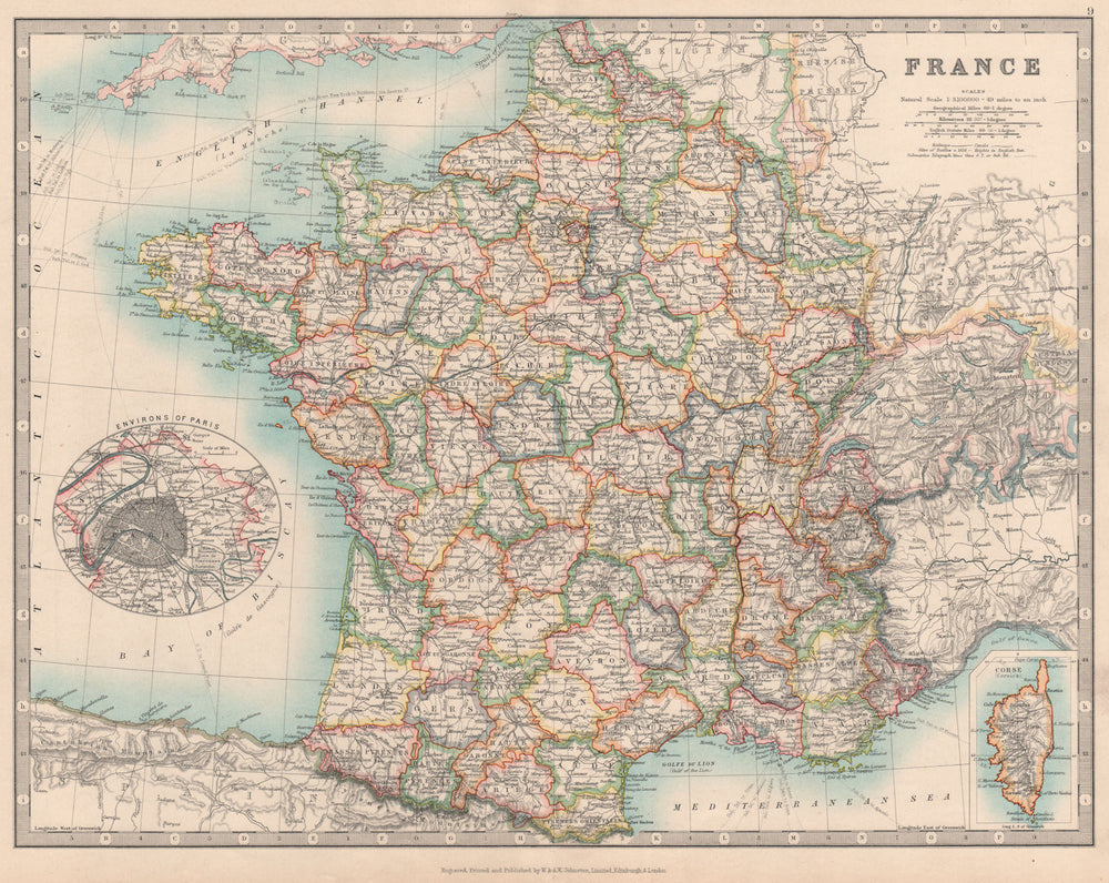 FRANCE showing important battlefields and dates. JOHNSTON 1912 old antique map