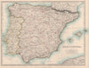 SPAIN & PORTUGAL showing Napoleonic battlefields & dates. JOHNSTON 1912 map