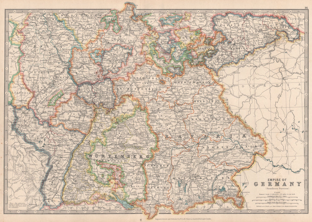GERMAN EMPIRE SOUTH showing important battlefield & dates. JOHNSTON 1912 map