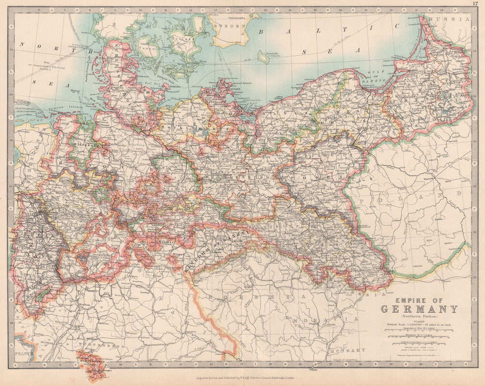 GERMAN EMPIRE NORTH showing important battlefield & dates. JOHNSTON 1912 map