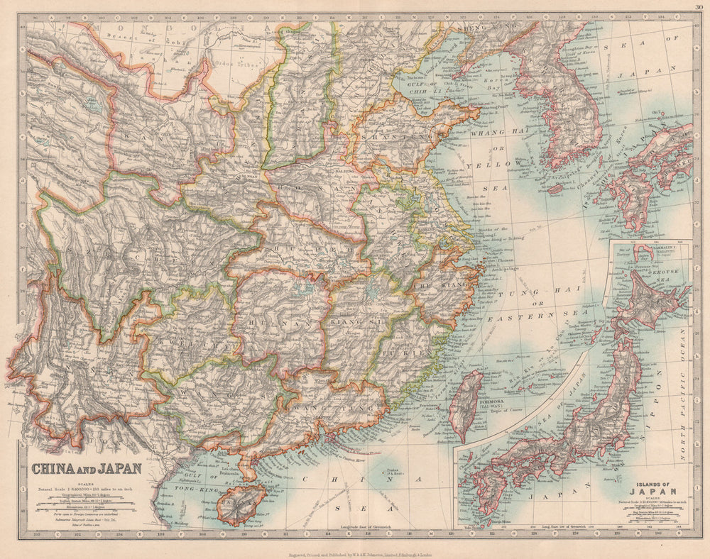 CHINA & JAPAN showing Opium Wars battlefields & dates. JOHNSTON 1912 old map