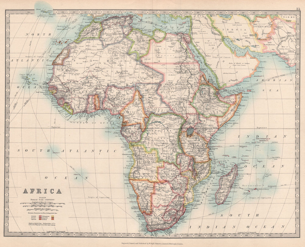 COLONIAL AFRICA. Kamerun borders reflect 1911 Treaty of Fez. JOHNSTON 1912 map