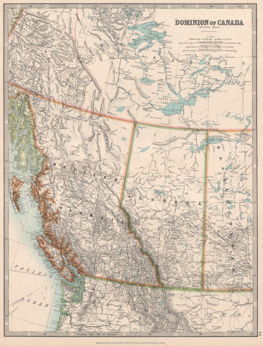 BRITISH COLUMBIA & ALBERTA. Railways. Vancouver Island. JOHNSTON 1912 old map