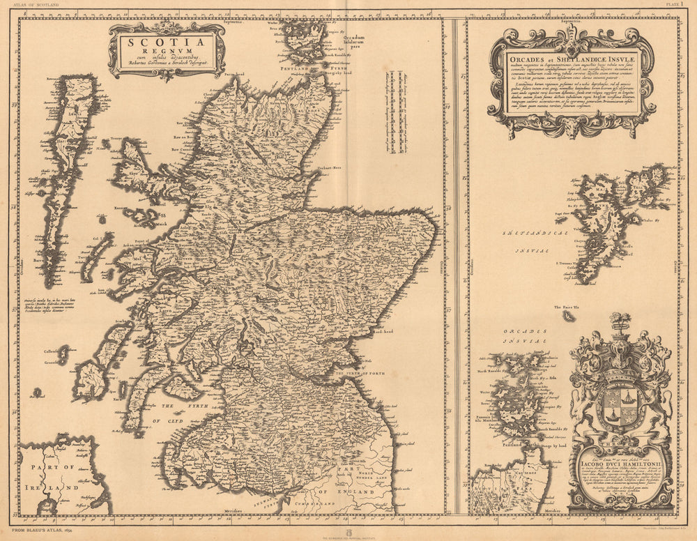 Scotia Regnvm with Orcades et Shetlandicae Insvlae. Scotland BLAEU 1654 1912 map