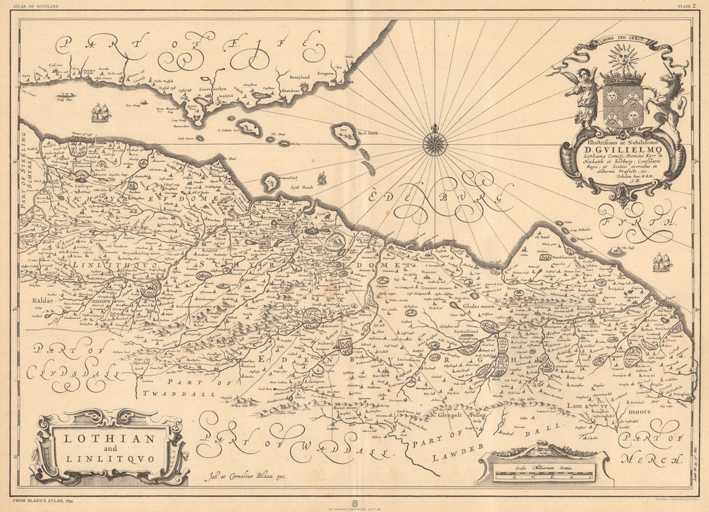 'Lothian and Linlitquo'. Lothian & Linlithgow. BLAEU 1654 facsimile 1912 map