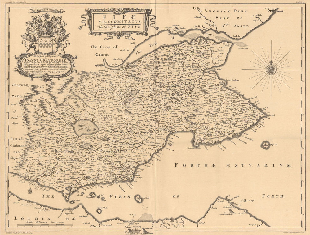 'Fifae Vicemitatus'. Fife, Scotland. BLAEU 1654 facsimile. LARGE 1912 old map