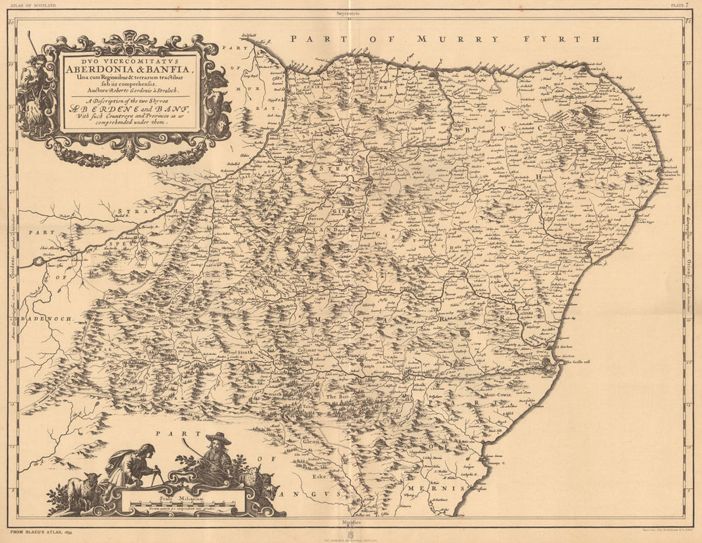 'Duo Vicecomitatus Aberdonia & Banfia'. Aberdeen Banff BLAEU 1654 copy 1912 map