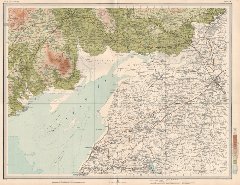 SOLWAY FIRTH. Kirkudbright Carlisle. w/ Solway Junction Railway. LARGE 1912 map