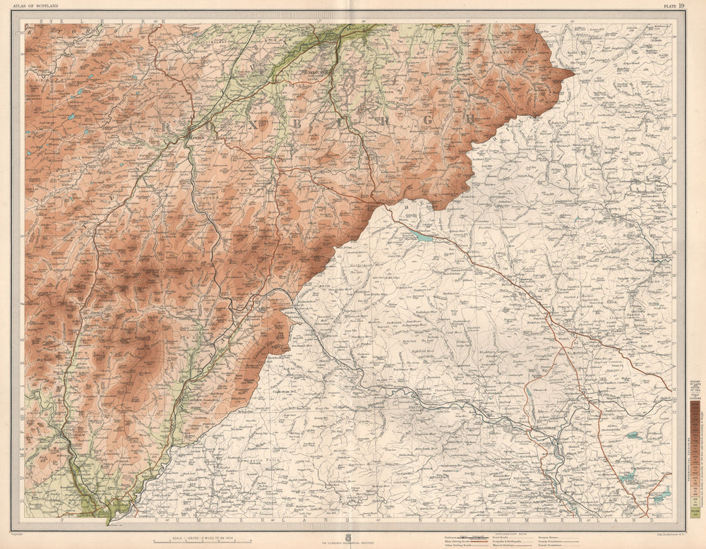 TEVIOTDALE Roxburghshire Jedburgh Hawick Langholm Northumberland. LARGE 1912 map