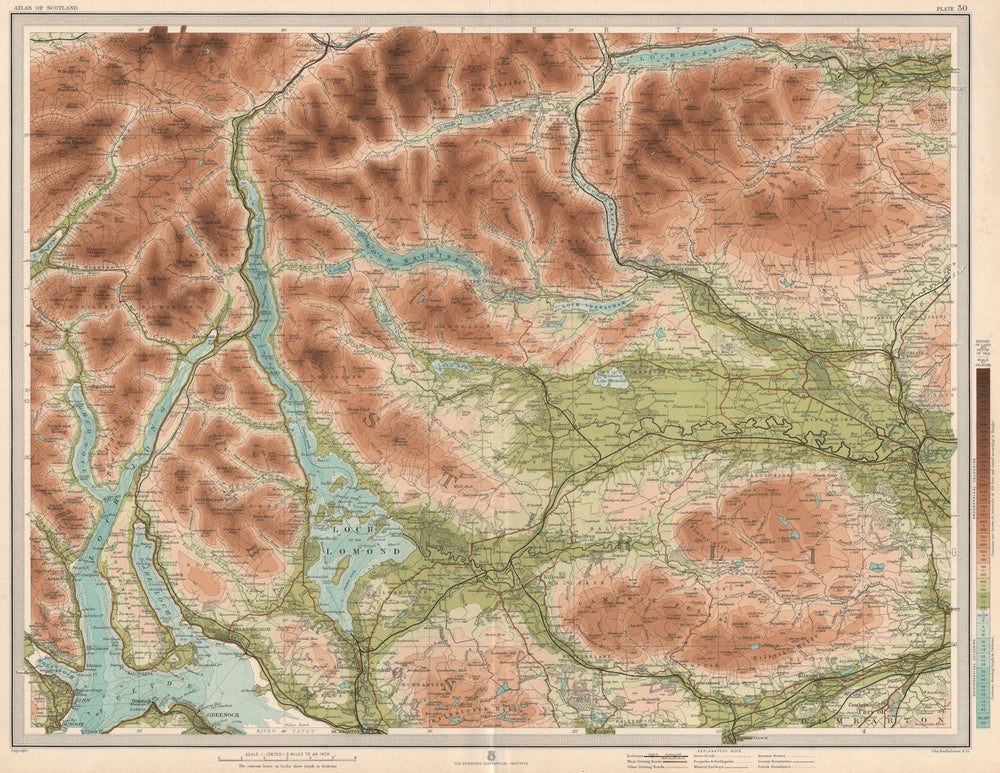 LOCH LOMOND & THE TROSSACHS. Campsie Fells Stirling Loch Long. LARGE 1912 map