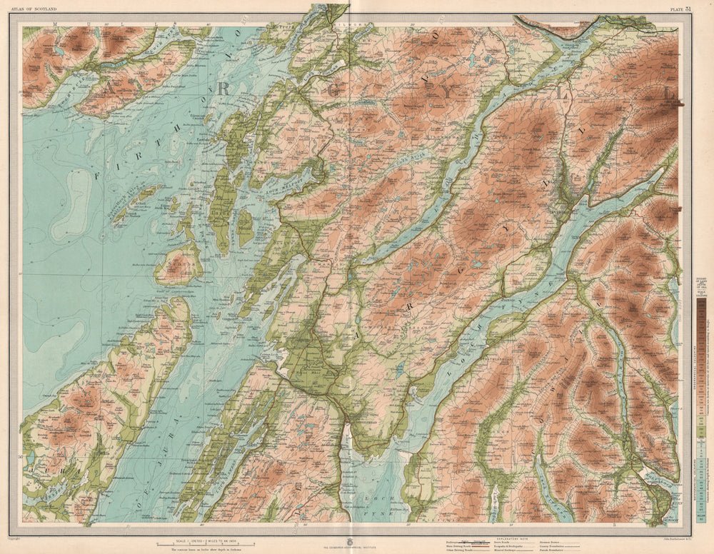 ARGYLE.  Dalmally Loch Fyne North Jura Firth of Lorne Loch Awe. LARGE 1912 map