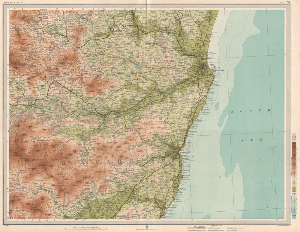 KINCARDINE/ABERDEENSHIRE COAST. Stonehaven Alford Bervie Dee. LARGE 1912 map