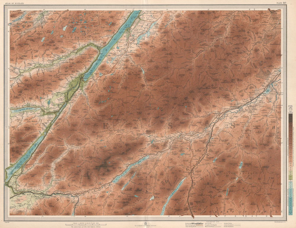 LOCH NESS & WESTERN CAIRNGORMS Kingussie Fort Augustus Loch Lochy LARGE 1912 map