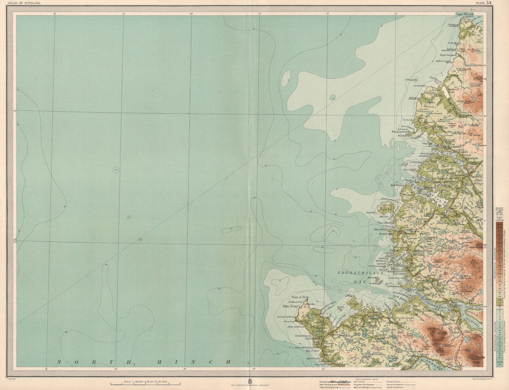 SUTHERLAND COAST Eddrachillis Bay Rhu Stoer Cape Wrath Scotland. LARGE 1912 map