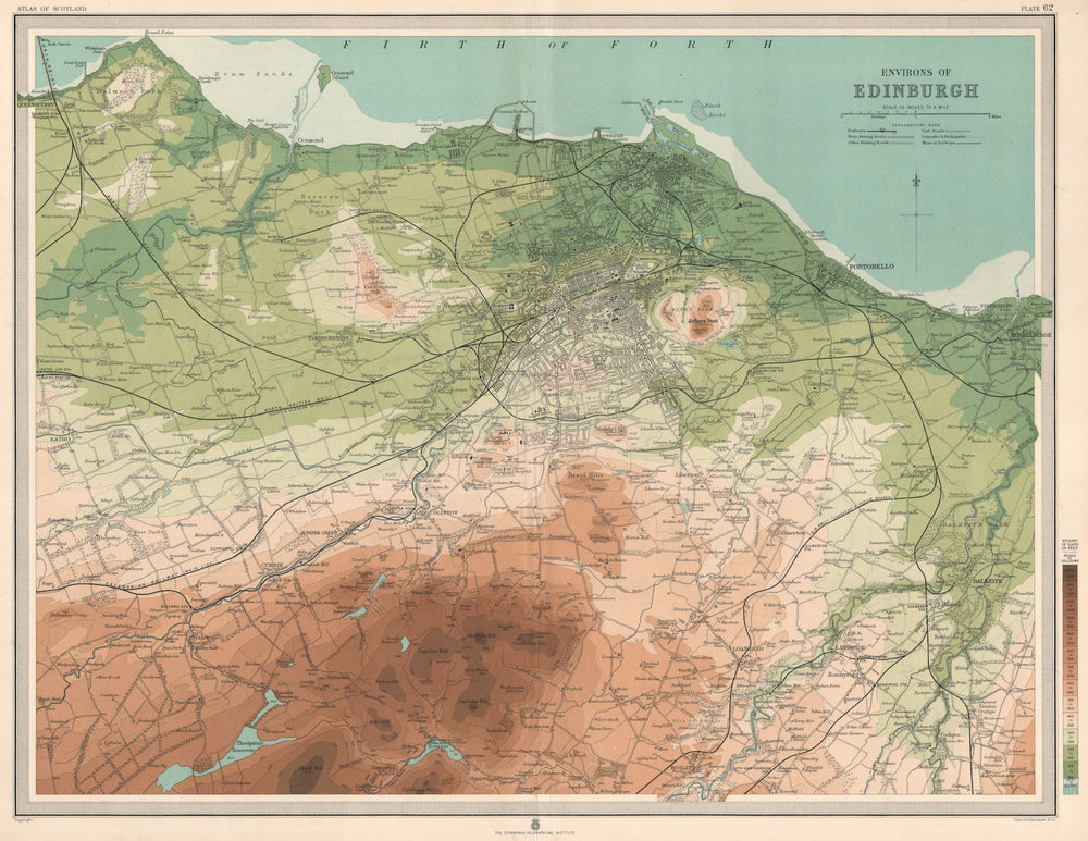 Environs of EDINBURGH & LEITH. Midlothian. Large 45x55. Relief. LARGE 1912 map
