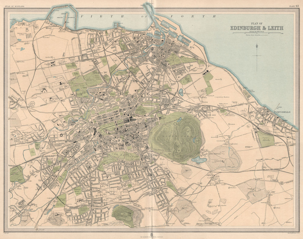 Large antique EDINBURGH & LEITH town/city plan. 45 x 55 cm. LARGE 1912 old map