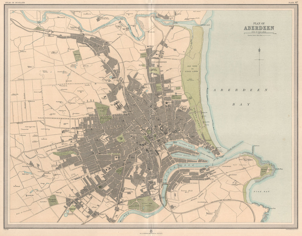 Large antique ABERDEEN town/city plan. 45 x 55 cm. LARGE 1912 old map
