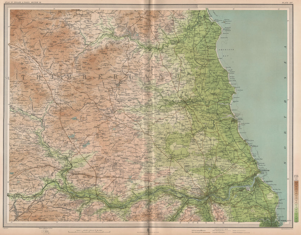 NORTHUMBERLAND. Newcastle-upon-Tyne Morpeth Sunderland Hexham. LARGE 1903 map