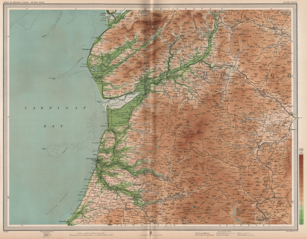 CAMBRIAN MOUNTAINS. Aberystwyth Barmouth Aberdovey. Wales. Cardigan Bay 1903 map