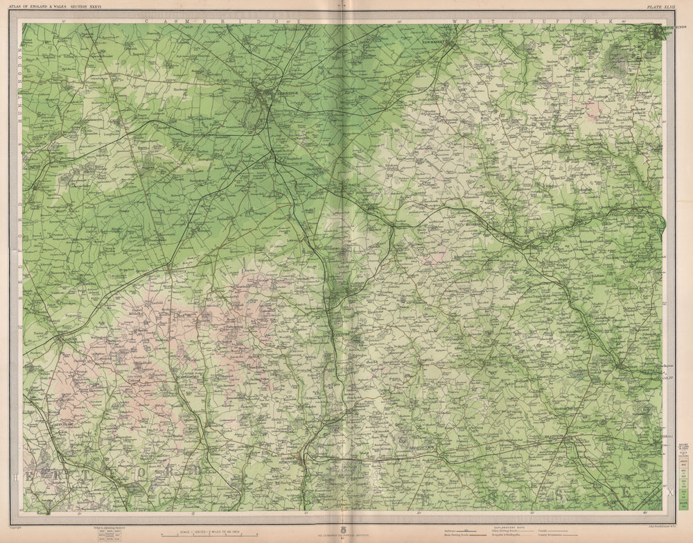 EAST ANGLIA. Cambridge Bury St Edmunds Braintree Saffron Walden. LARGE 1903 map