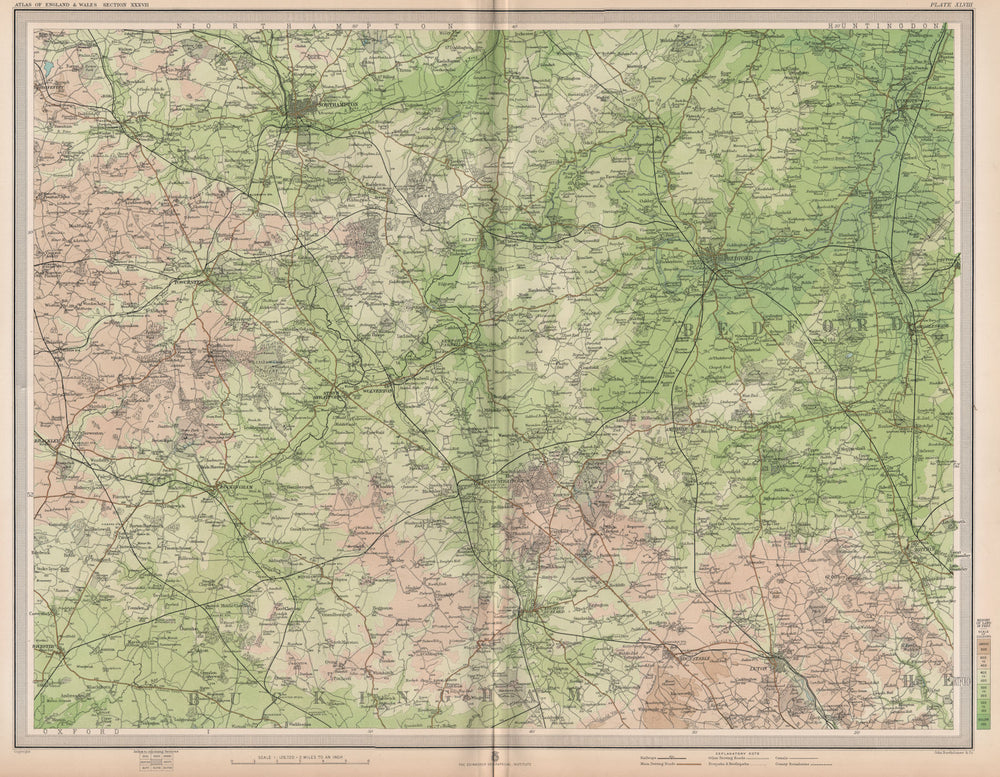 OUSE VALLEY. Northampton Luton Buckingham Olney Bedford St Neots. LARGE 1903 map