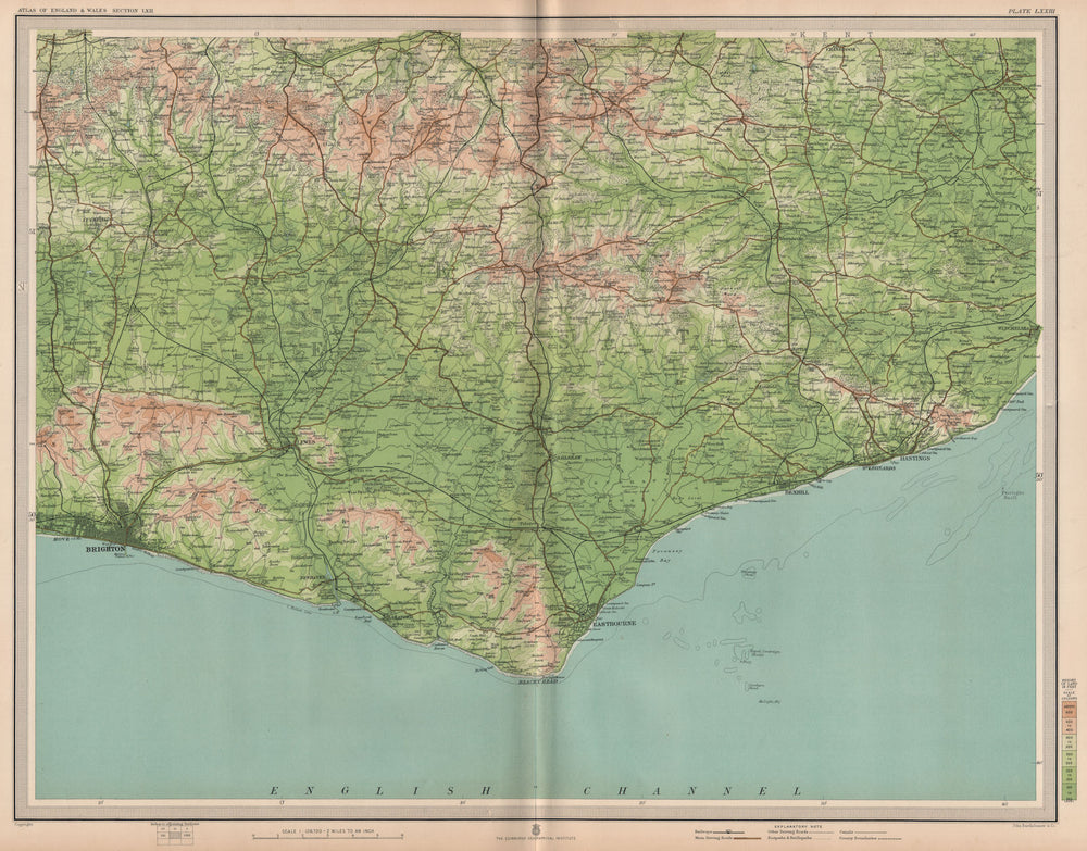 EAST SUSSEX. Brighton Eastbourne Bexhill Hastings Ashdown Forest. LARGE 1903 map