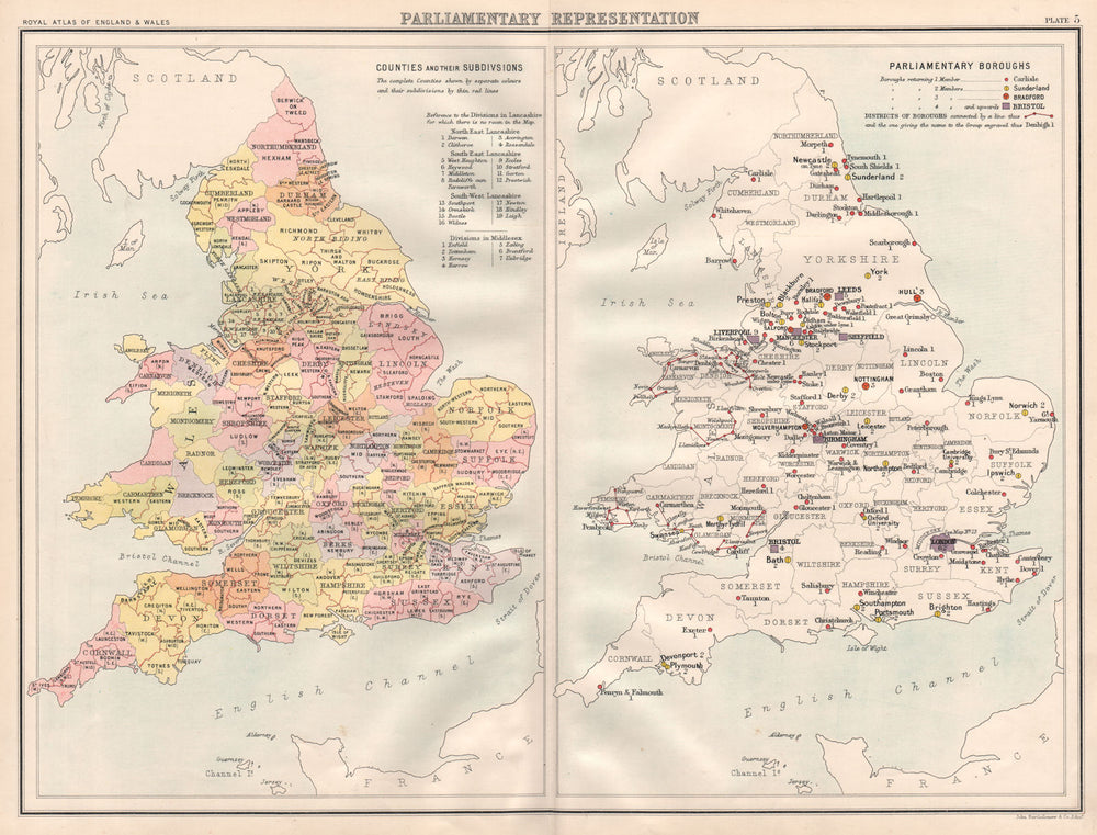 ENGLAND/WALES PARLIAMENTARY REPRESENTATION. County divisions Boroughs 1898 map