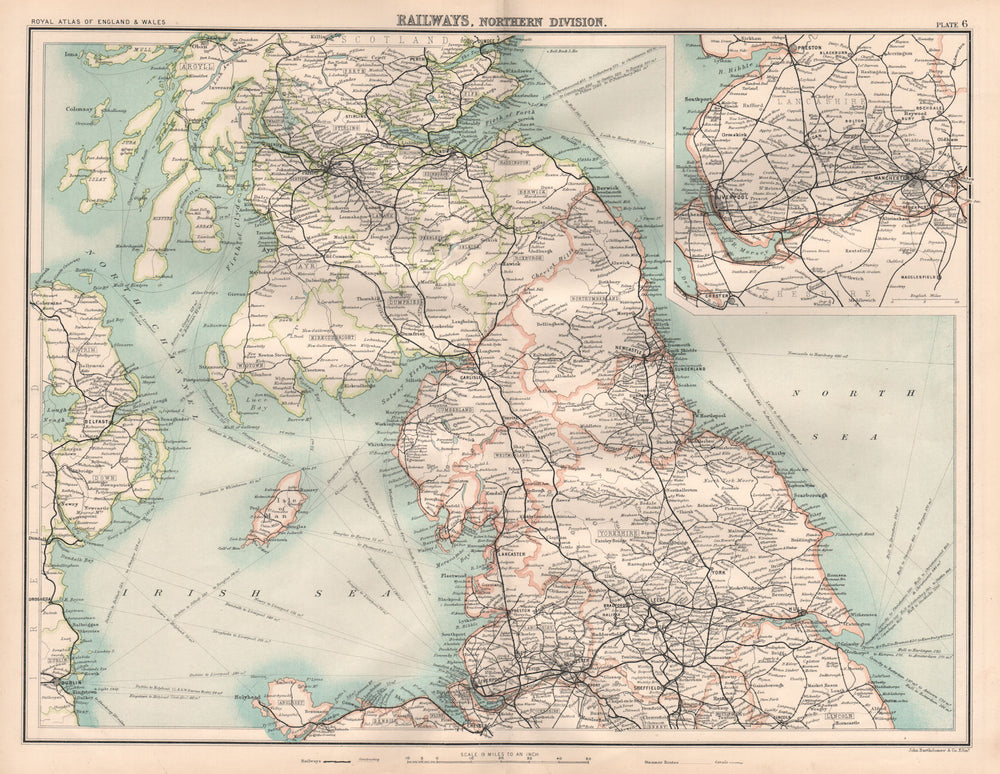 ENGLAND NORTH/SCOTLAND SOUTH RAILWAYS active & under contruction 1898 old map