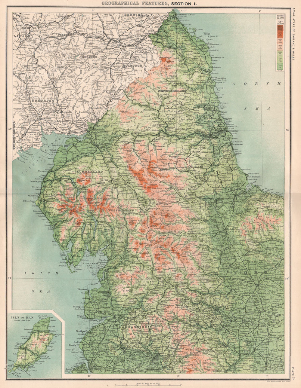 NORTHERN ENGLAND RELIEF. Lake District. North Pennines. Yorkshire Dales 1898 map